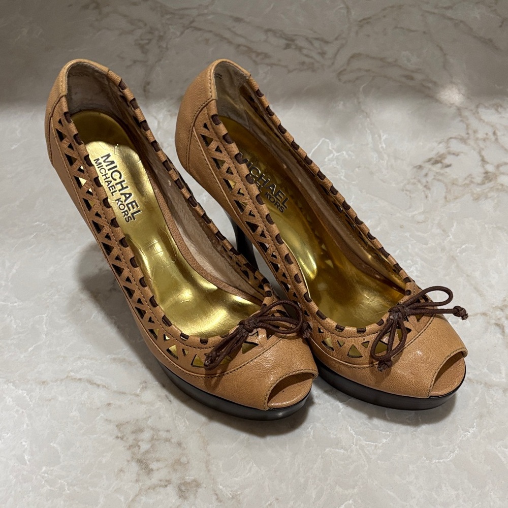 Michael Kors Brown Peep Toe Heels with Bow